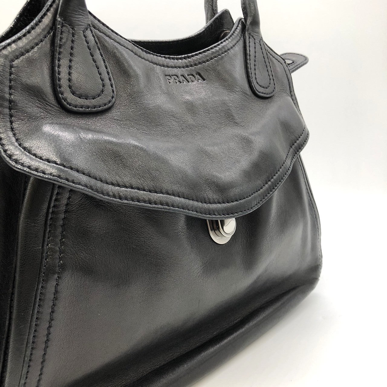 Prada handbag shoulder bag black leather PRE-OWNED