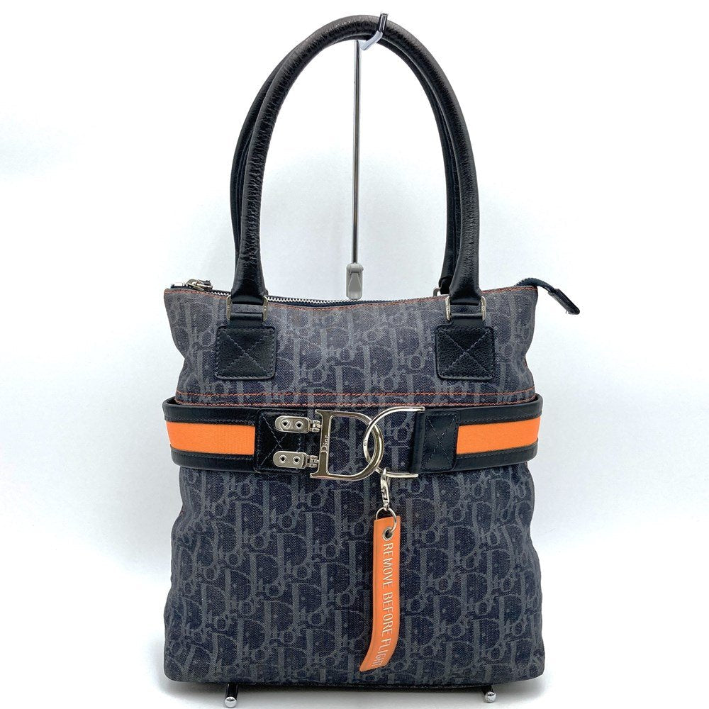 Dior Trotter Flight Line Tote Bag Canvas/Leather Navy/Orange Pre-owned