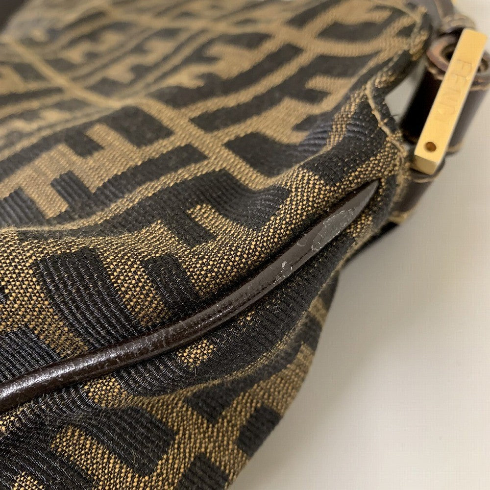 Fendi Zucca FF Logo Shoulder Bag Nylon Canvas Brown Pre-owned