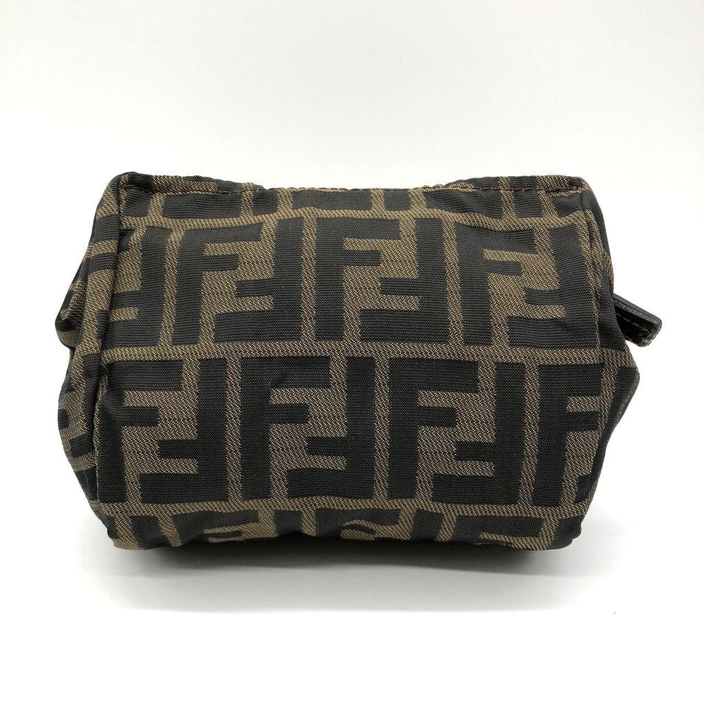 Fendi  Zucca 2241-26539-098 Pouch Khaki/Brown Nylon/Leather PRE-OWNED