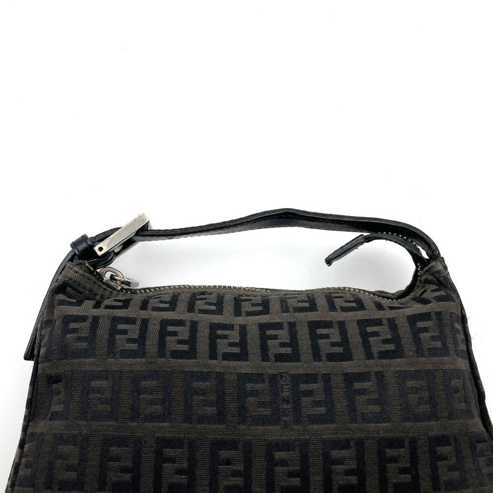 Fendi Zucchino Mini Bag Handbag Canvas Leather Brown Black PRE-OWNED