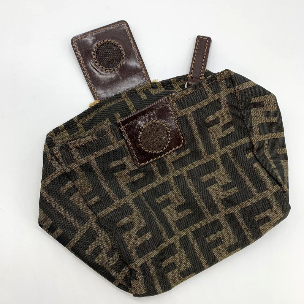 Fendi  Zucca 2241-26539-098 Pouch Khaki/Brown Nylon/Leather PRE-OWNED