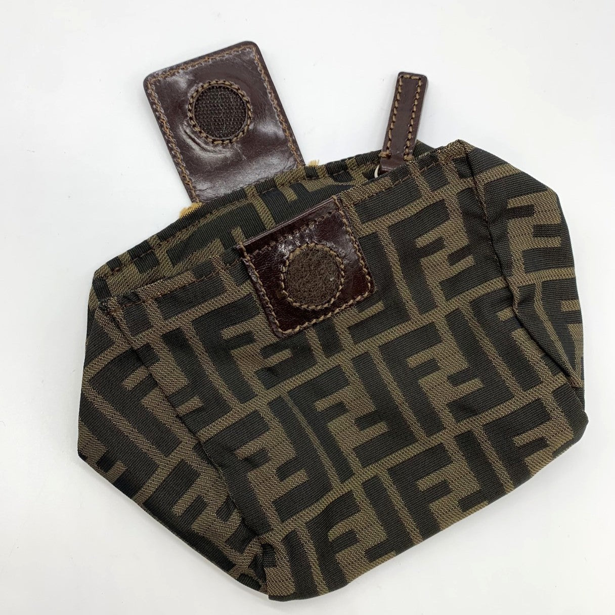 Fendi  Zucca 2241-26539-098 Pouch Khaki/Brown Nylon/Leather PRE-OWNED