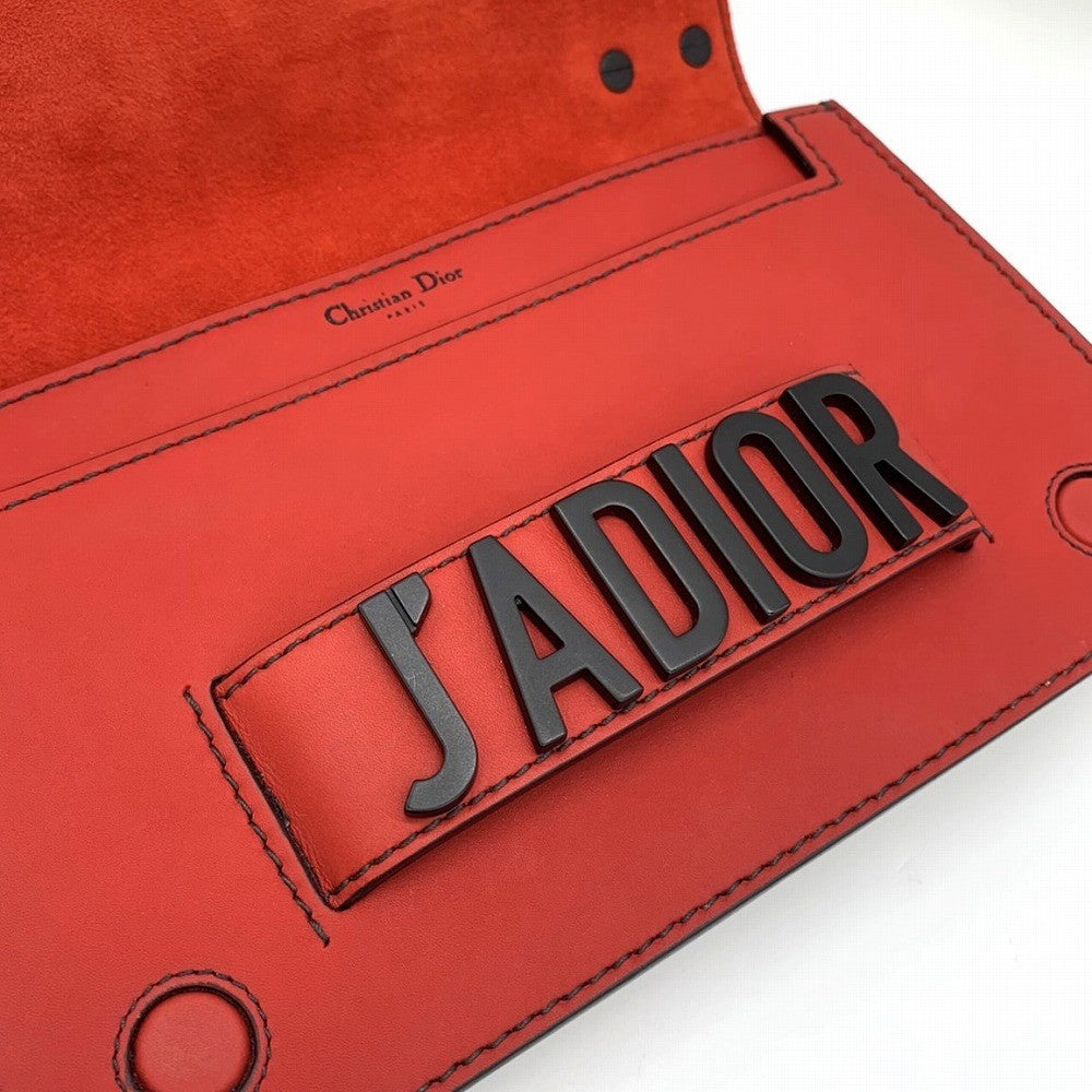 Dior J'Adore chain shoulder bag in red/black leather. Maria Grazia Chiuri PRE-OWNED