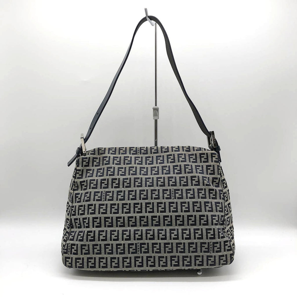 Fendi Zucchino Mamma Bucket Canvas Shoulder Bag in Navy PRE-OWNED
