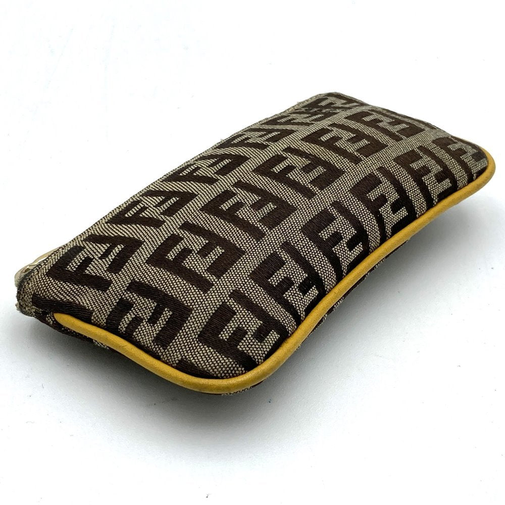 Fendi Zucchino Coin Case with Keychain CA1611916 Canvas Brown/Yellow PRE-OWNED