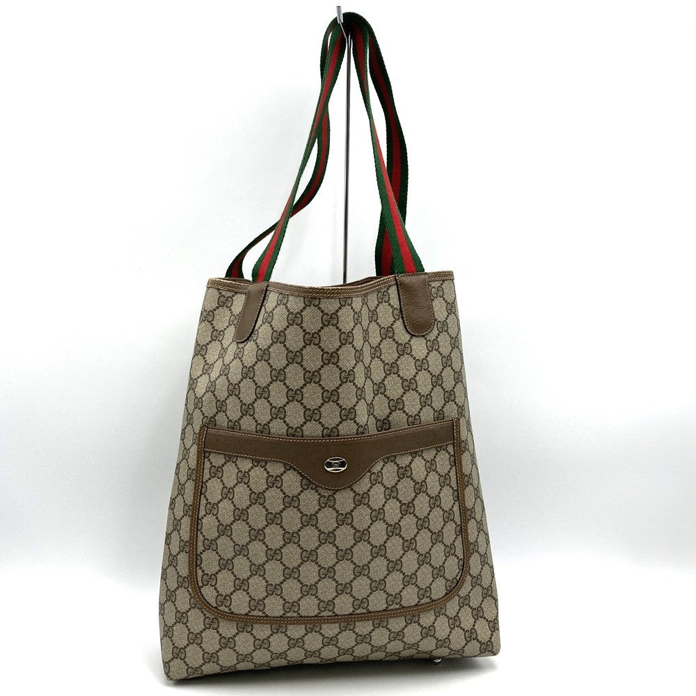 Old Gucci 39 02 003 Large Tote/Shoulder Bag, Sherry Line, GG, PVC/Leather, Brown PRE-OWNED
