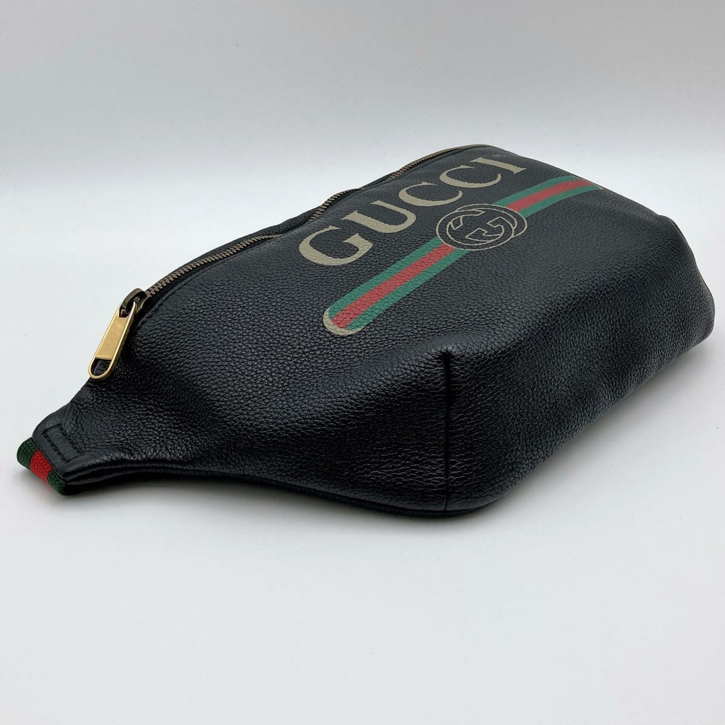 [CLEARANCE]Gucci 493869 Sherry Line Waist Bag/Waist Pouch in Black Leather PRE-OWNED