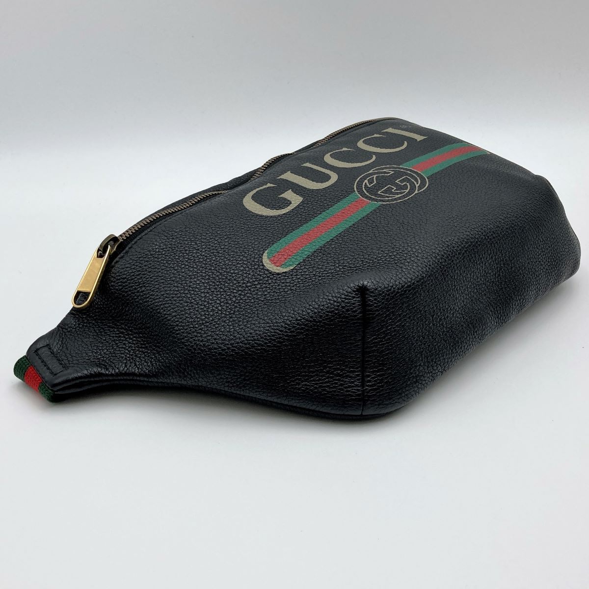 [CLEARANCE]Gucci 493869 Sherry Line Waist Bag/Waist Pouch in Black Leather PRE-OWNED