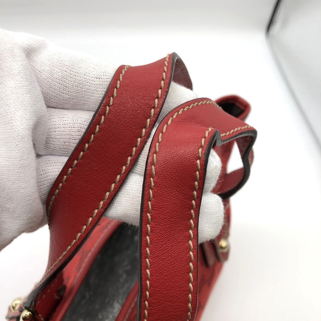 Gucci 257249 Handbag Mini Bag Small Red GG Canvas/Leather PRE-OWNED