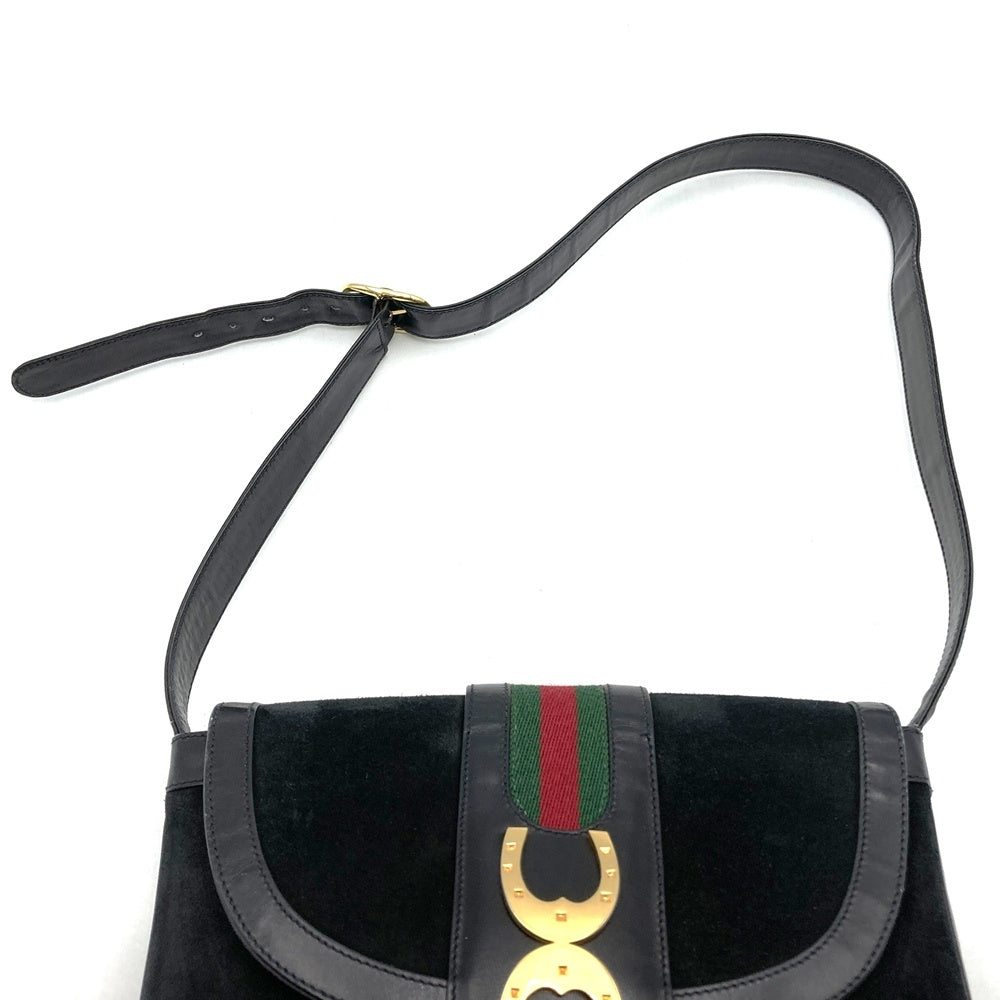 Gucci Horseshoe Shoulder Bag Suede/Leather Black Pre-owned