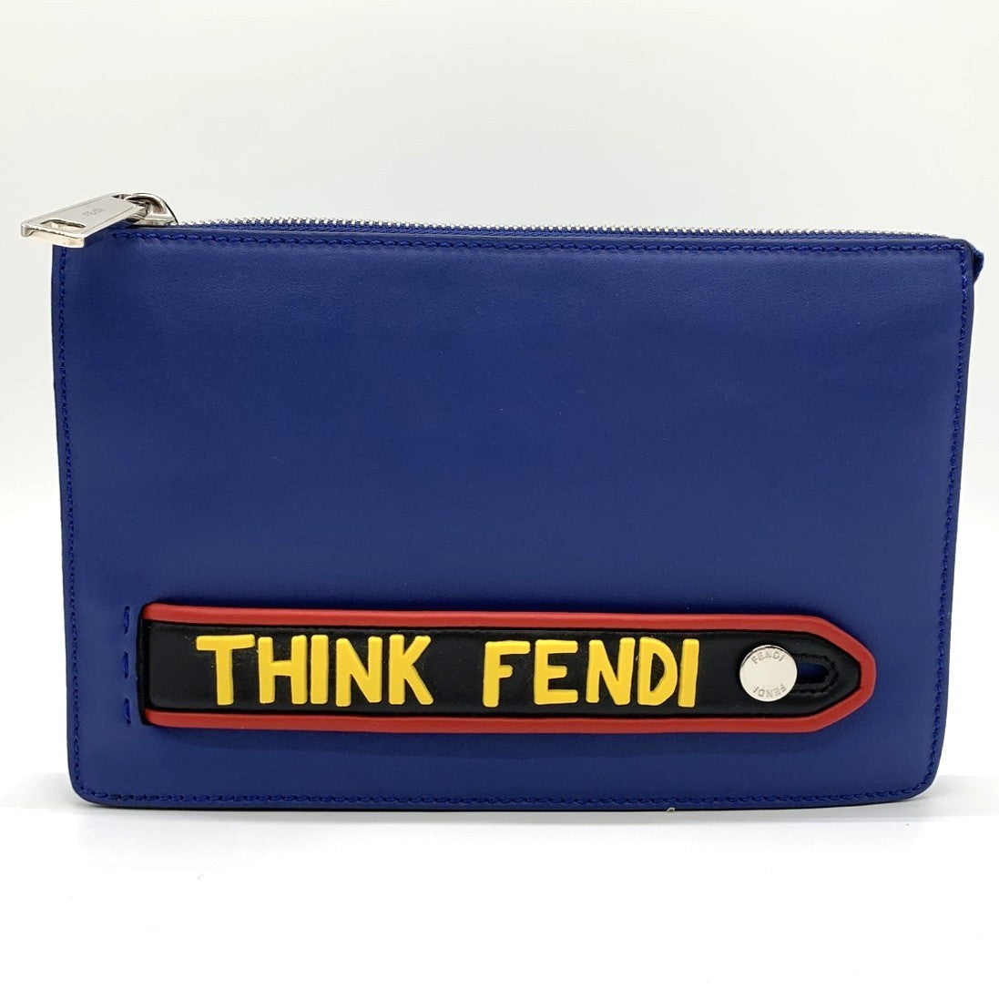 Fendi 7VA350 Vocabulary "Think" Clutch Bag/Pouch Leather Blue Pre-owned