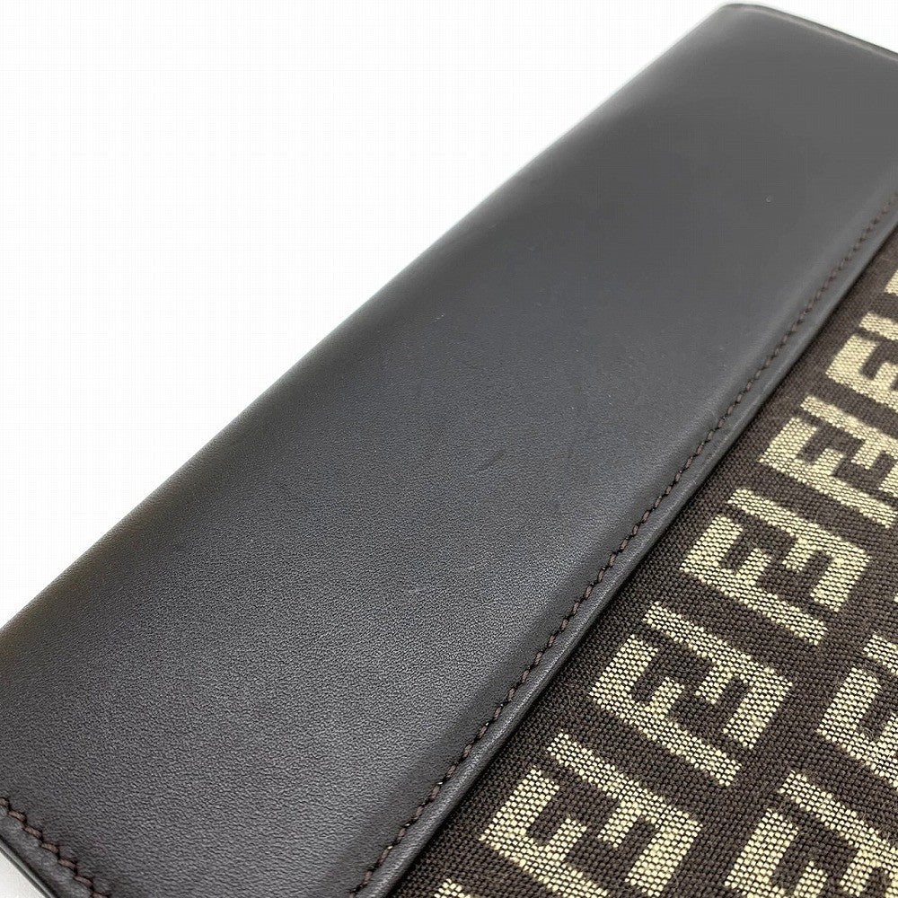 Fendi 8M0032 Zucchino Long Wallet Canvas Dark Brown Pre-owned