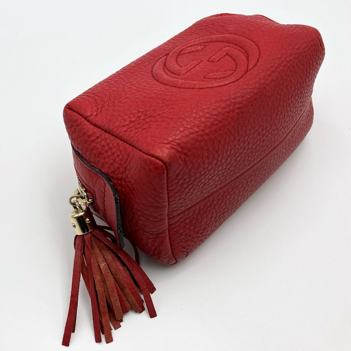 Gucci 308636 Soho Pouch with Tassel and Interlocking G in Red Calfskin Leather PRE-OWNED
