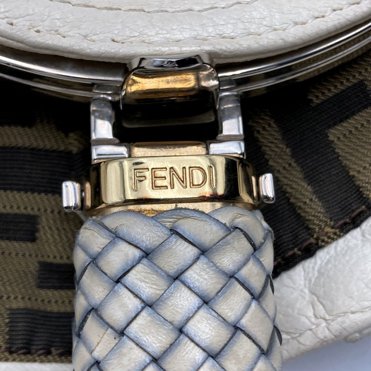 [CLEARANCE]Fendi 8BR511 Spy Bag Handbag in Beige, Ivory, and White PRE-OWNED