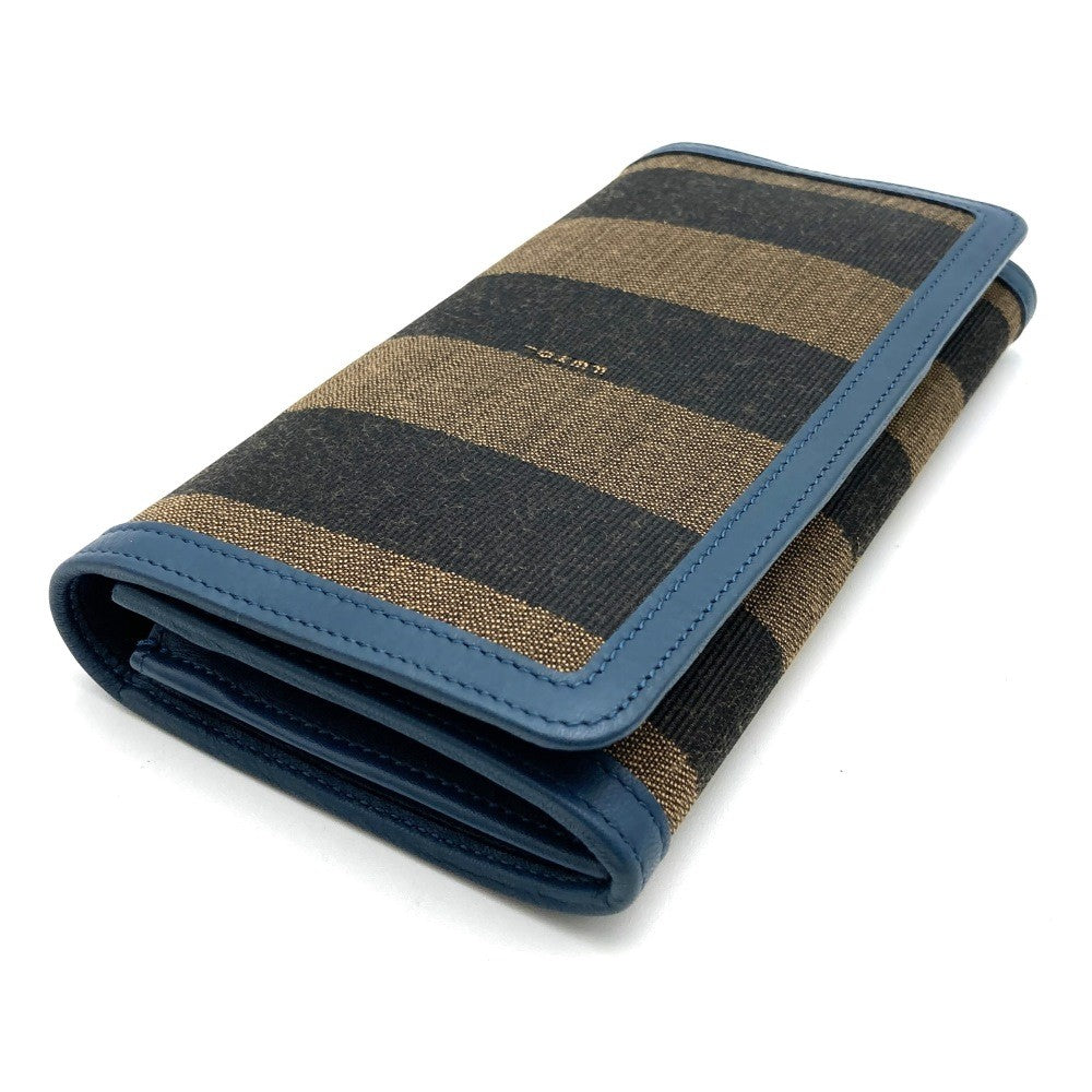 Fendi long wallet in pecan print canvas and leather, brown and blue, 8M0298 PRE-OWNED