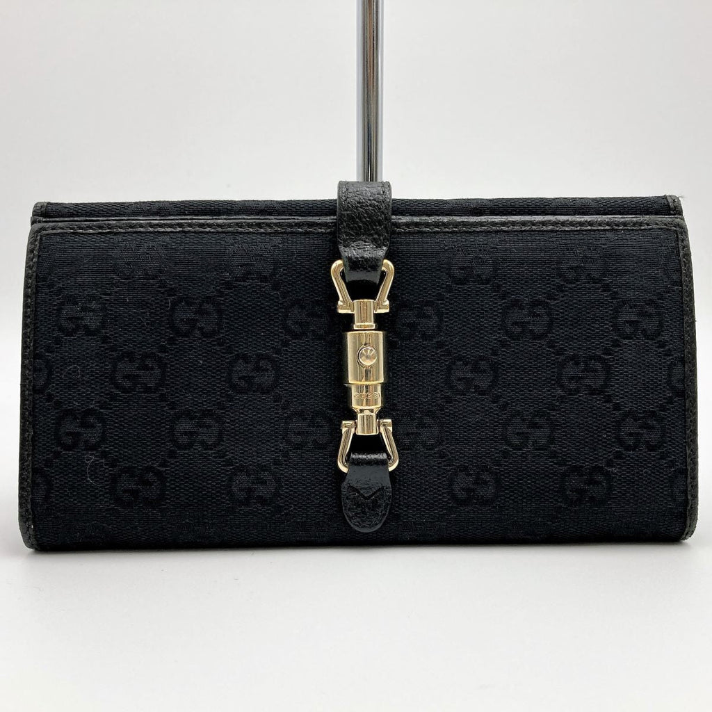 Gucci 141430 New Jackie Long Wallet GG Canvas Black Pre-owned