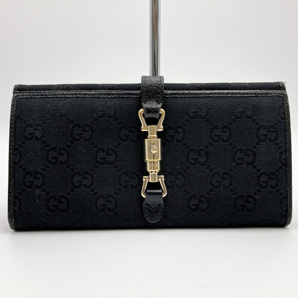 Gucci 141430 New Jackie Long Wallet GG Canvas Black Pre-owned