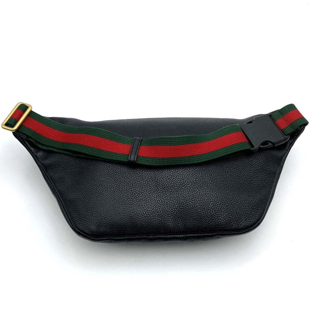 [CLEARANCE]Gucci 493869 Sherry Line Waist Bag/Waist Pouch in Black Leather PRE-OWNED