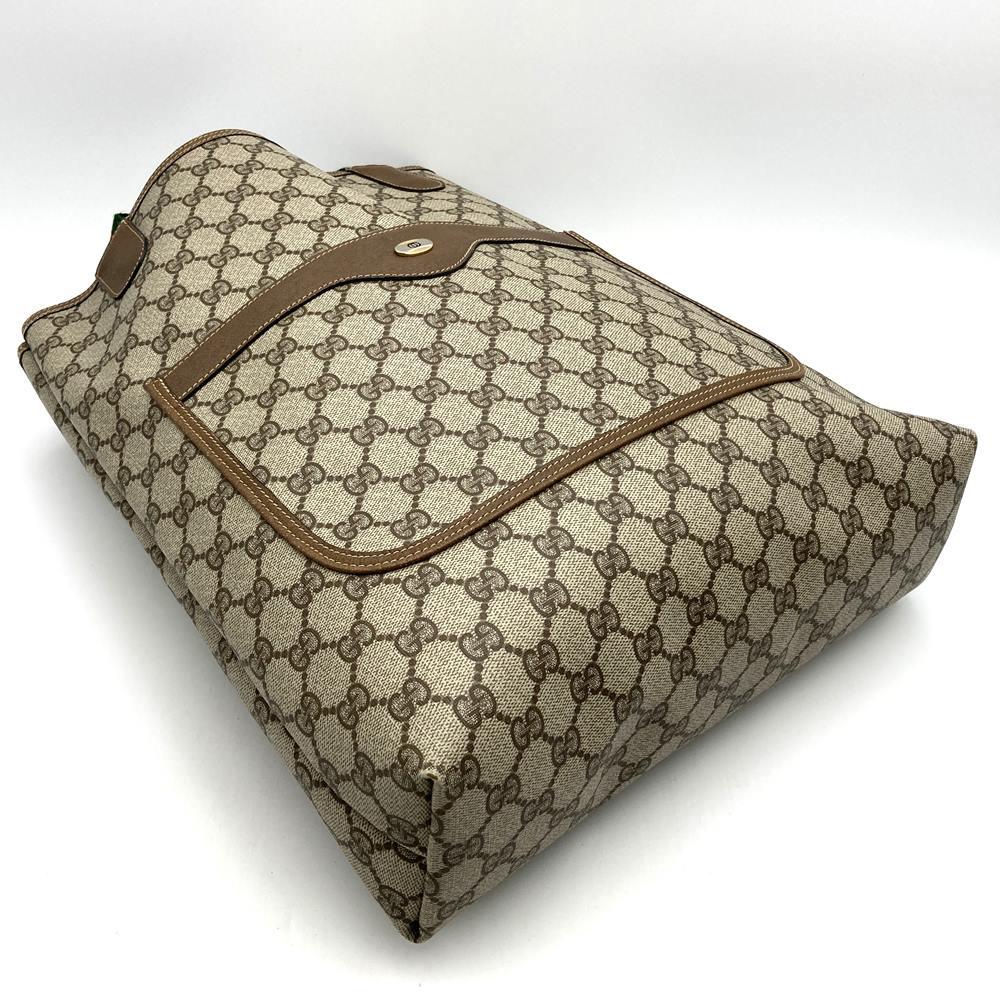 Old Gucci 39 02 003 Large Tote/Shoulder Bag, Sherry Line, GG, PVC/Leather, Brown PRE-OWNED