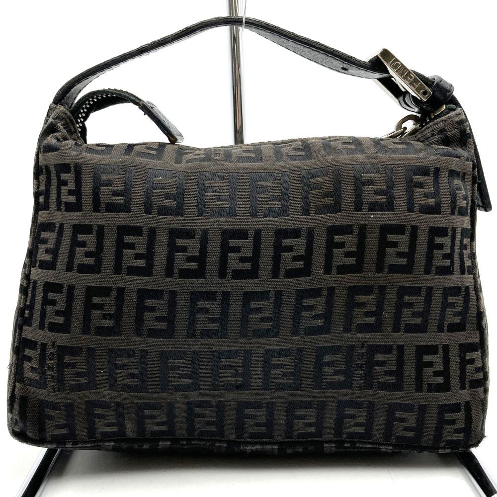 Fendi Zucchino Mini Bag Handbag Canvas Leather Brown Black PRE-OWNED