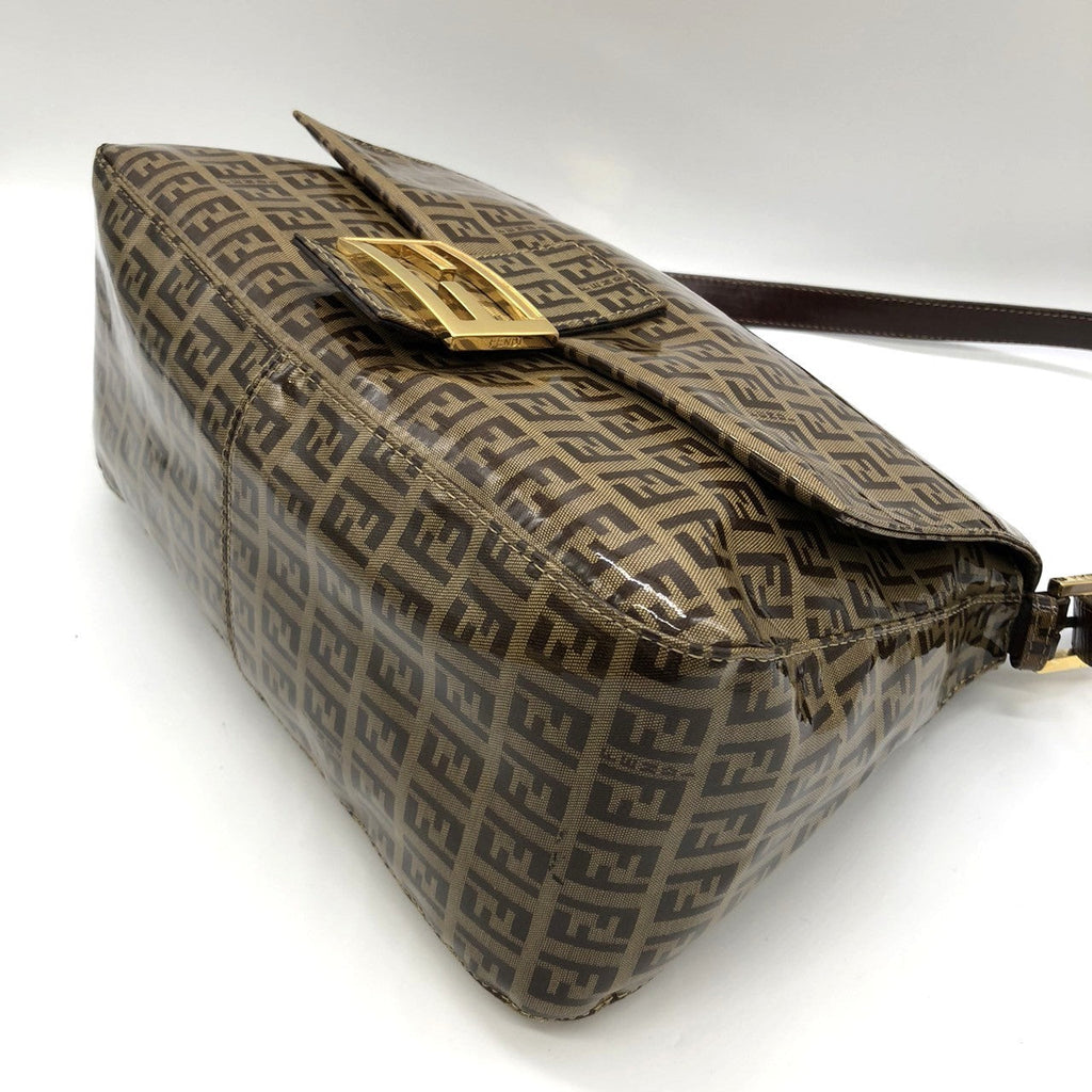 Fendi Mamma Baguette Shoulder Bag in Brown Vinyl/Leather with Zucchino Print PRE-OWNED