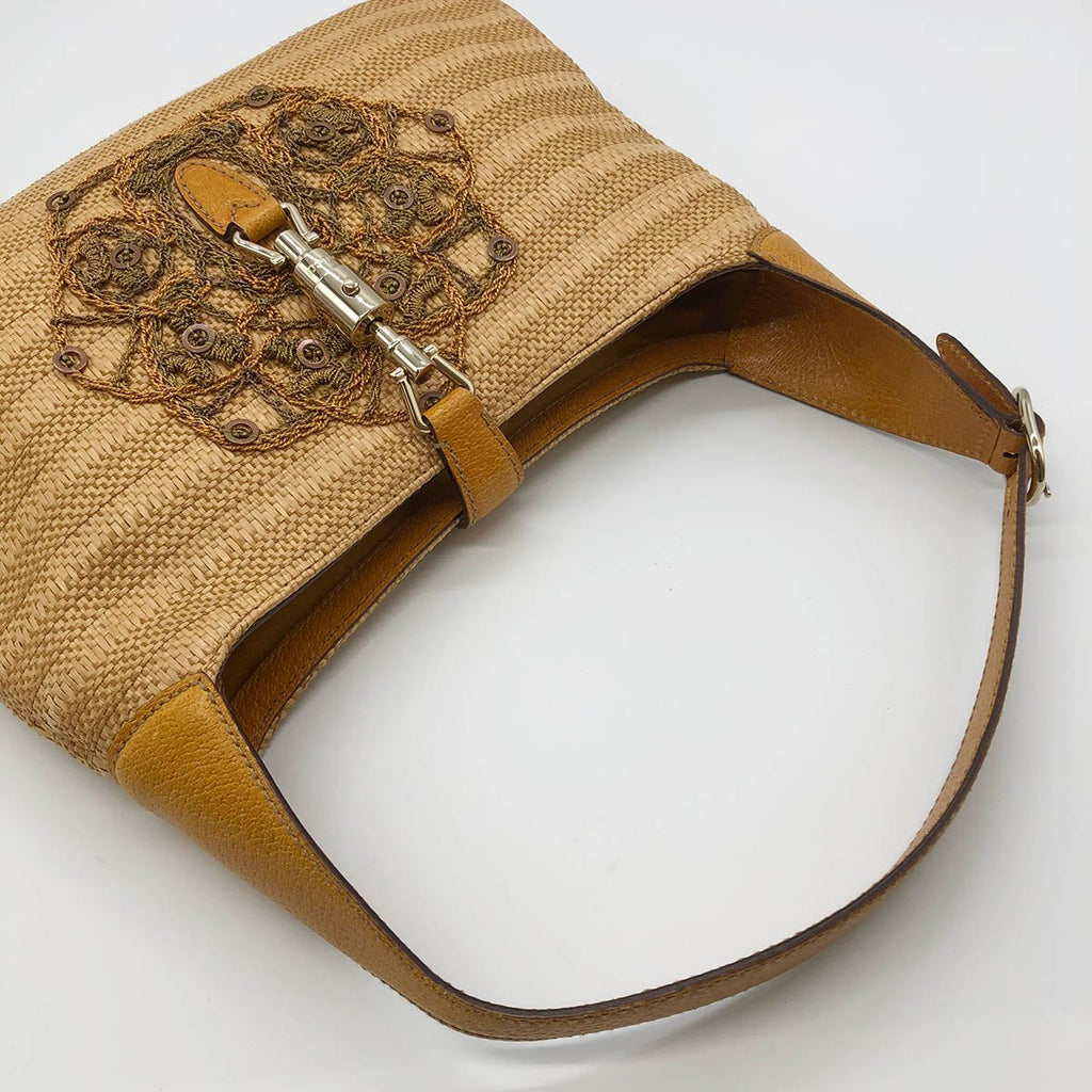 [CLEARANCE]Gucci 140040 New Jackie One-Shoulder Bag, Embroidered Straw Leather, Yellow, Beige, Orange PRE-OWNED