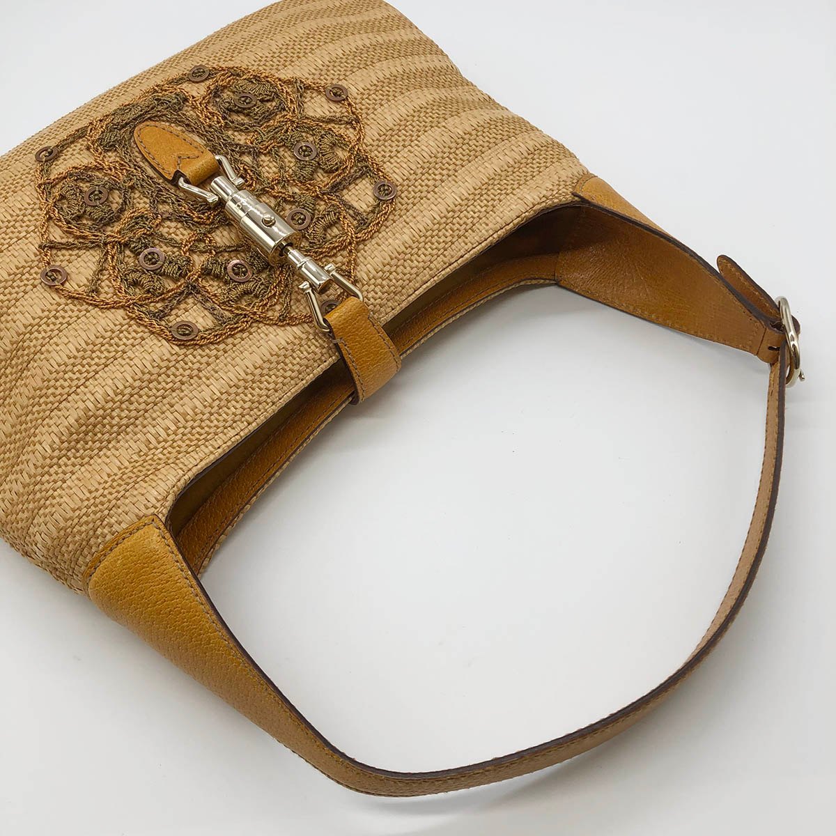 [CLEARANCE]Gucci 140040 New Jackie One-Shoulder Bag, Embroidered Straw Leather, Yellow, Beige, Orange PRE-OWNED