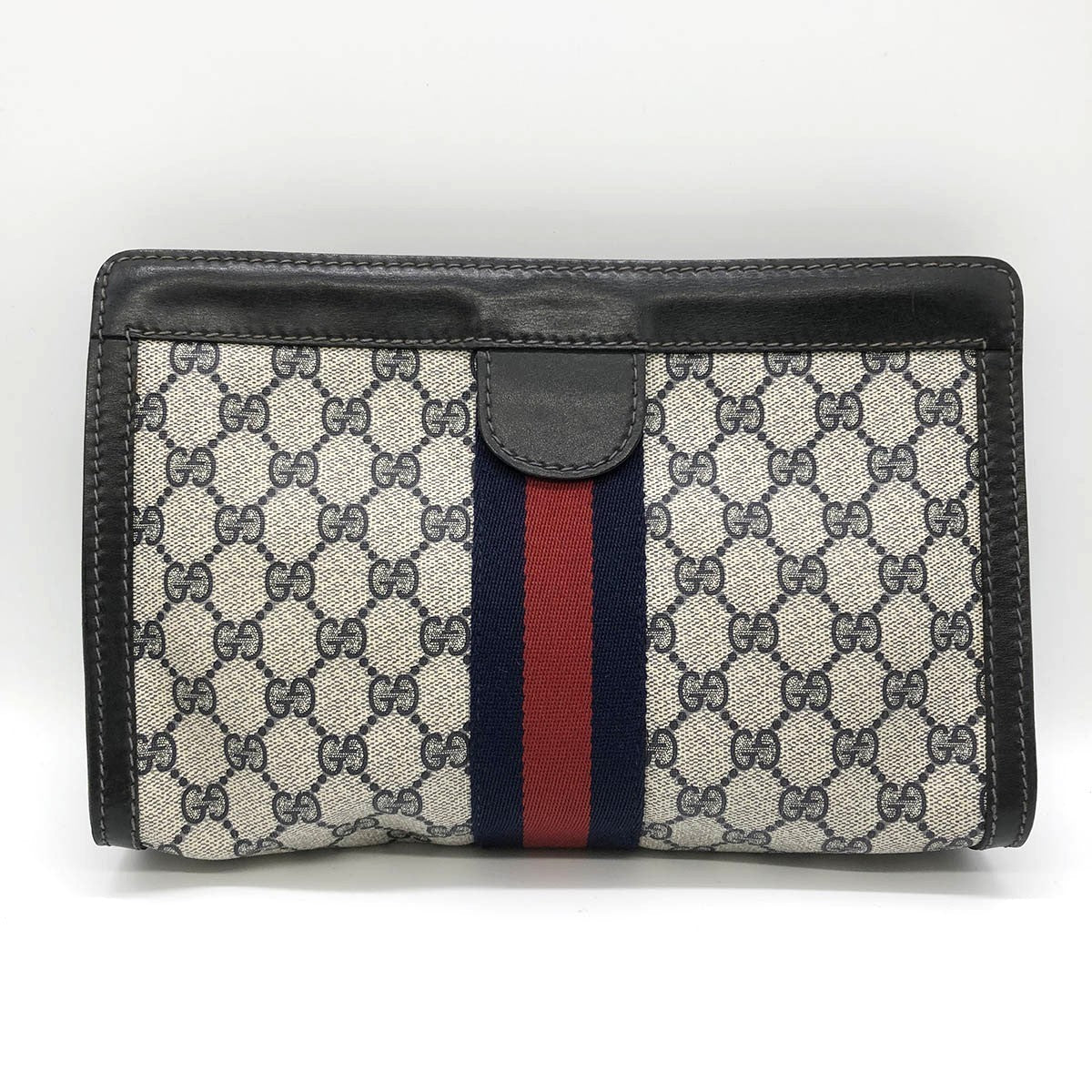 Gucci 38 Sherry Line Clutch Bag GG Supreme Black Pre-owned