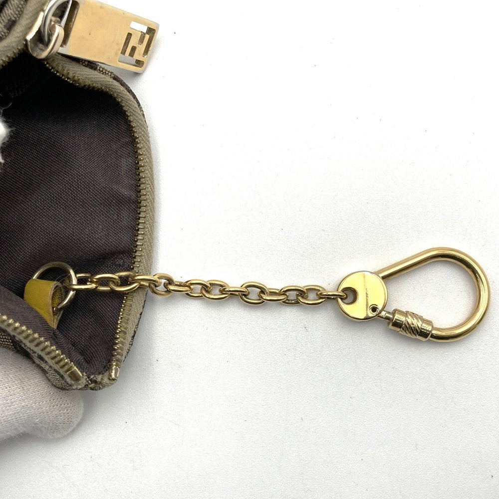 Fendi Zucchino Coin Case with Keychain CA1611916 Canvas Brown/Yellow PRE-OWNED