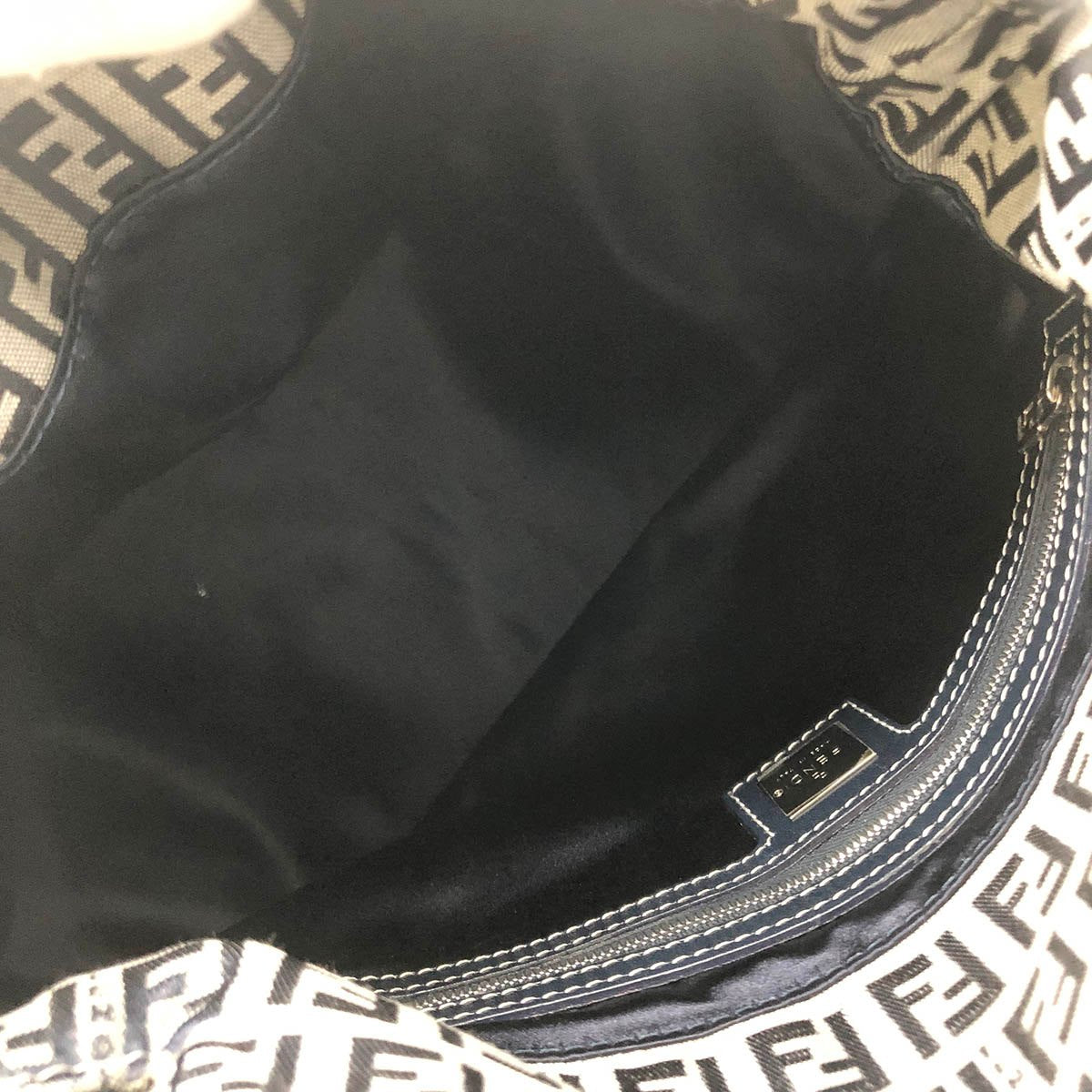 Fendi Zucchino Mamma Bucket Canvas Shoulder Bag in Navy PRE-OWNED