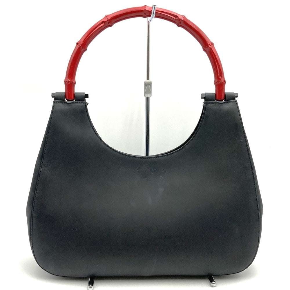 Gucci 001 3739 Bamboo Shoulder Bag Leather Black/Red Pre-owned