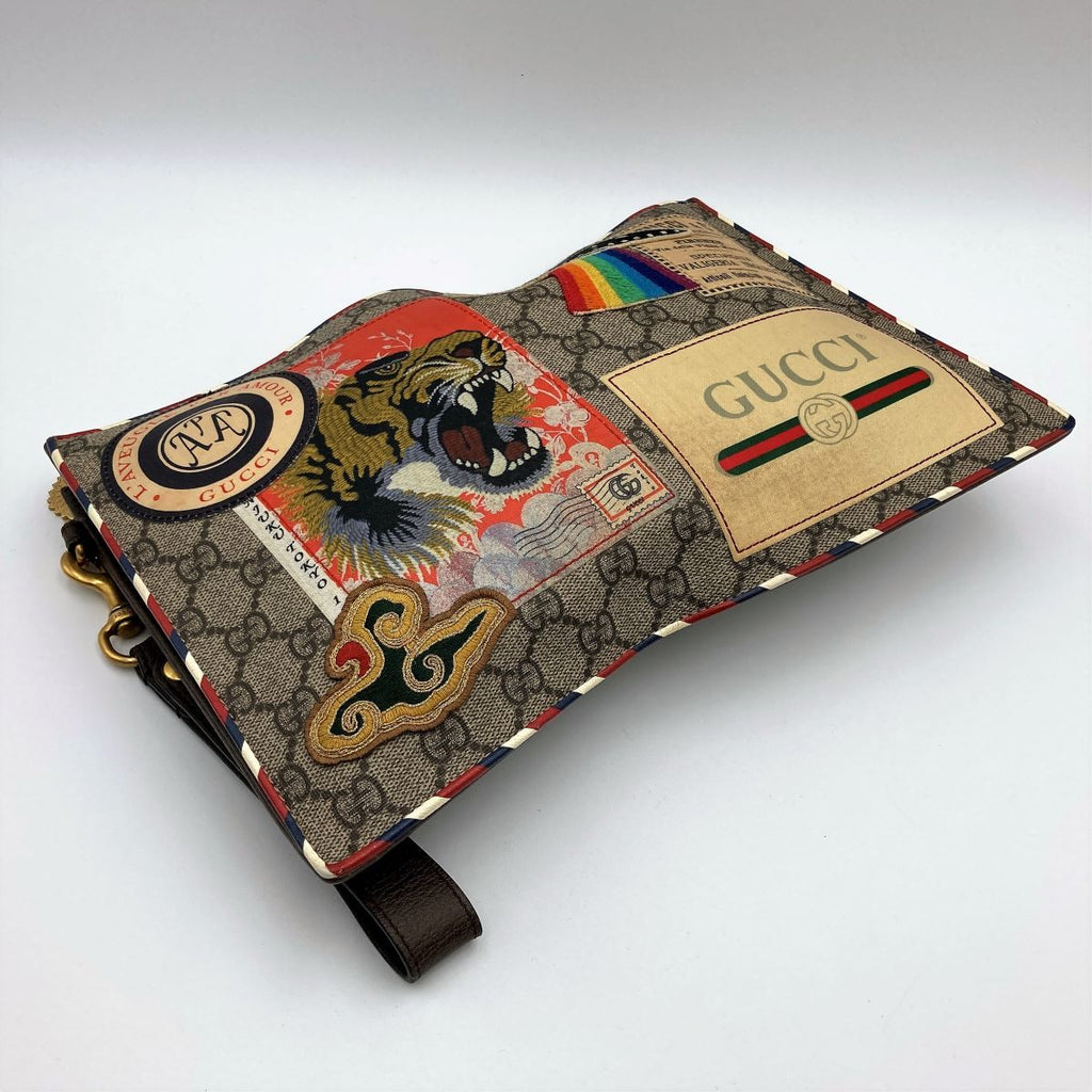 Gucci 473915 Courier Clutch Bag with GG Supreme Multi-Patch PVC in Multicolor PRE-OWNED