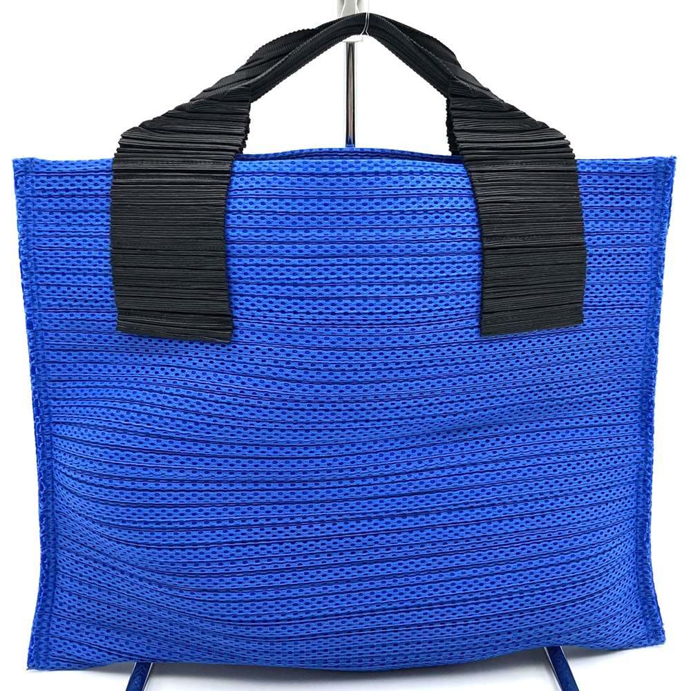 Issey Miyake Pleats Please Mini Handbag Polyester Blue/Black Pre-owned