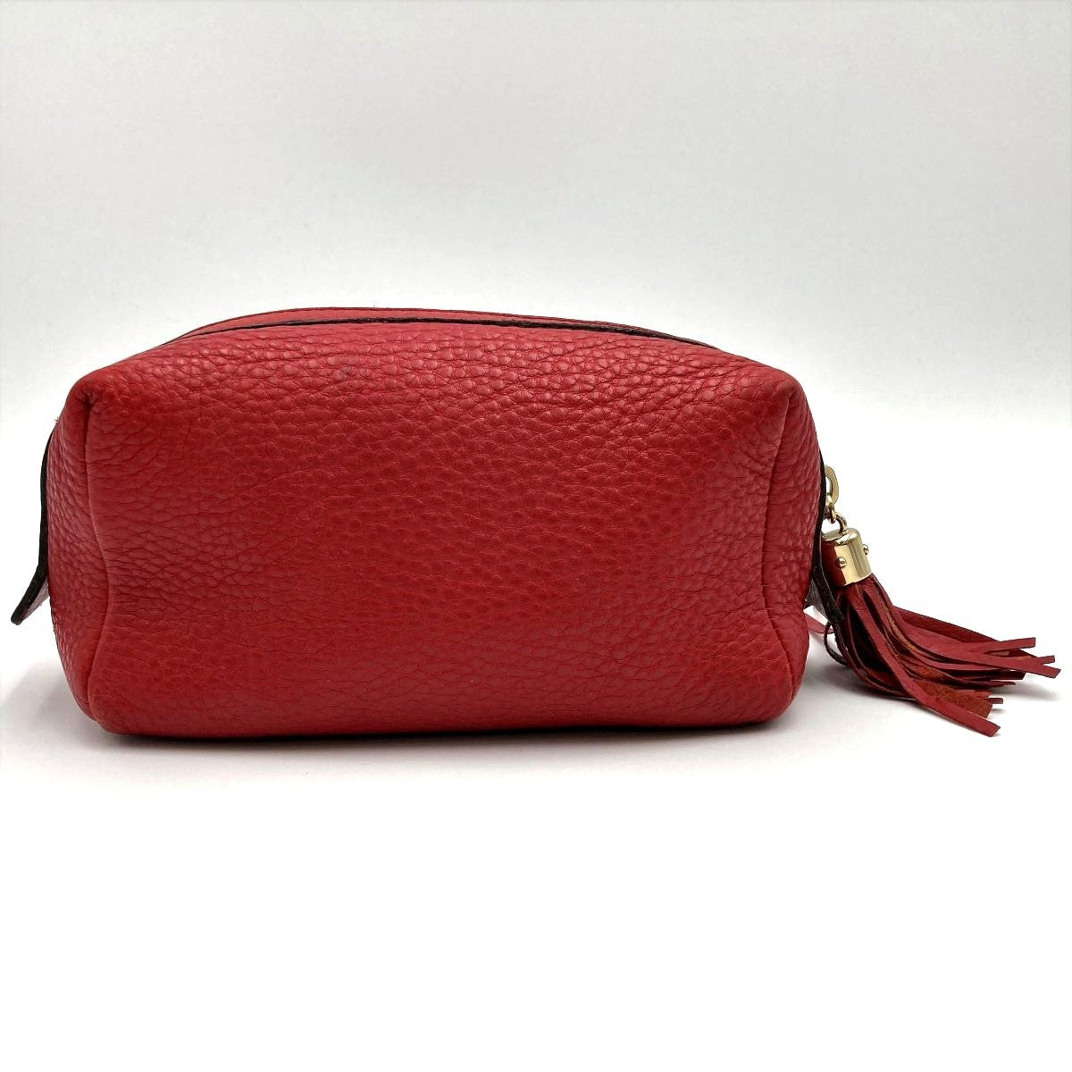 Gucci 308636 Soho Pouch with Tassel and Interlocking G in Red Calfskin Leather PRE-OWNED
