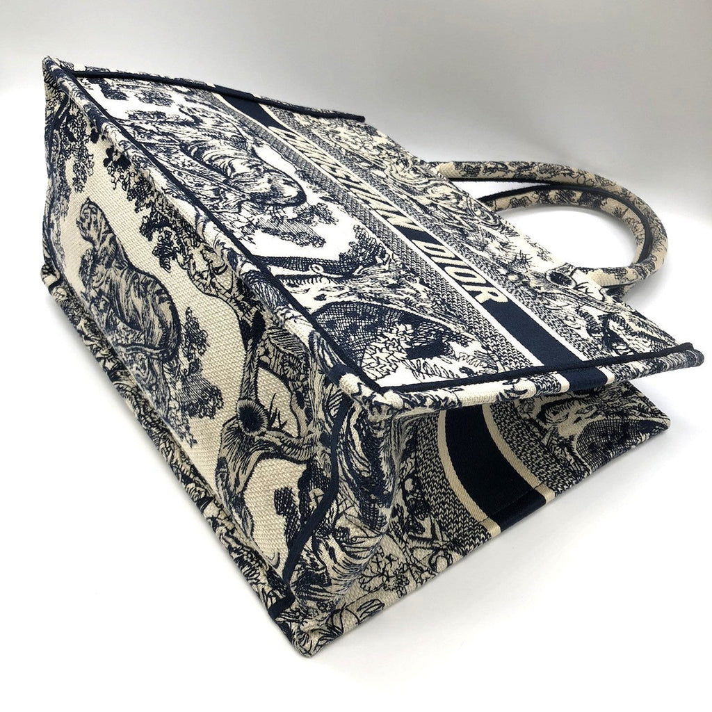 Christian Dior Book Tote Medium Toile de Jouy Sauvage Tote Bag Canvas Navy Pre-owned