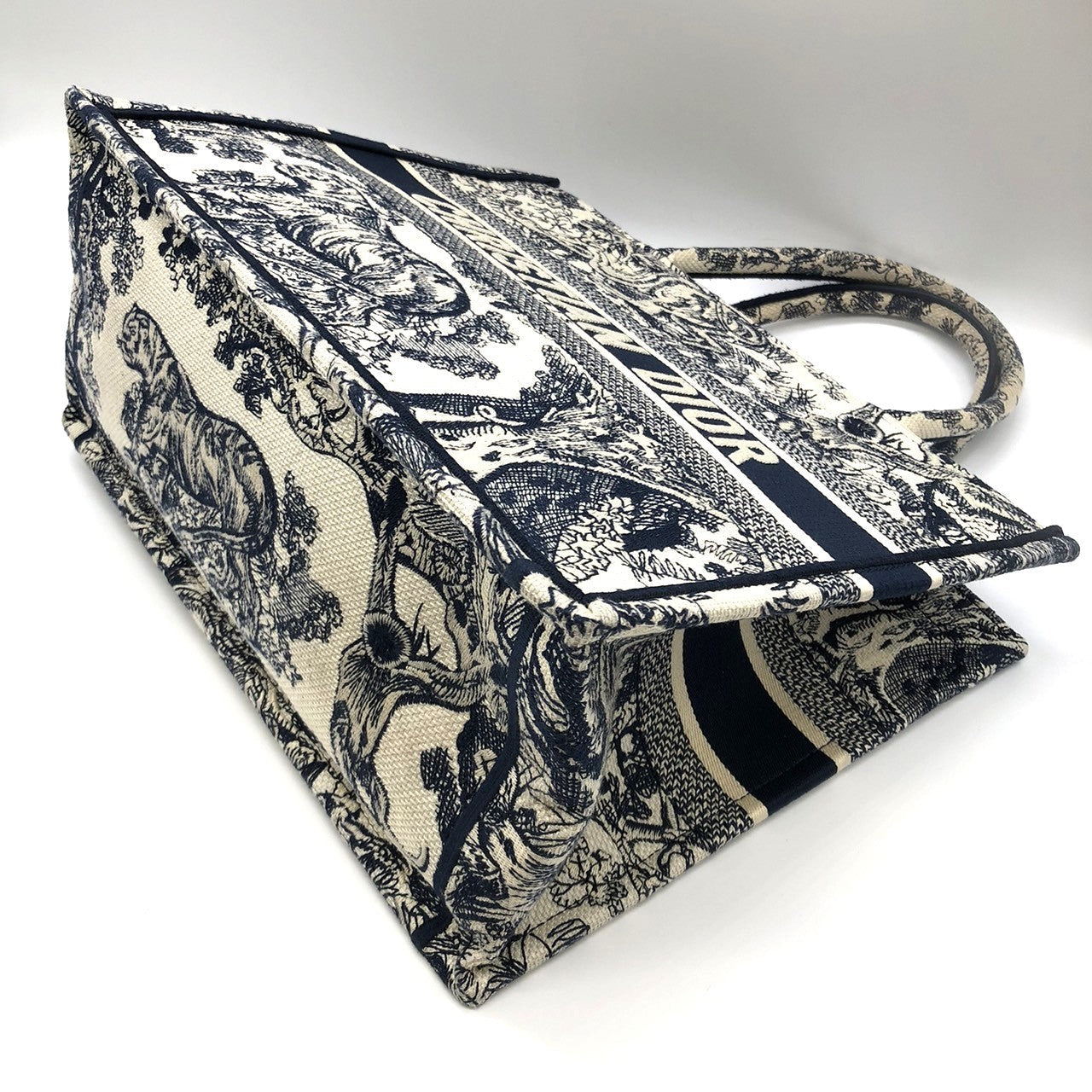Christian Dior Book Tote Medium Toile de Jouy Sauvage Tote Bag Canvas Navy Pre-owned