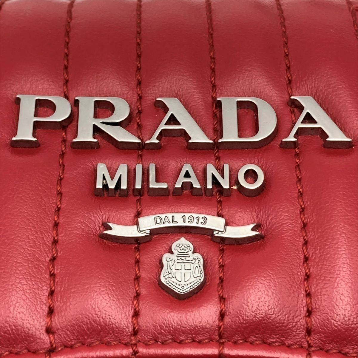 [CLEARANCE]Prada Diagram Chain Shoulder Bag in Red Leather with Mini Pouch (Mirror) PRE-OWNED