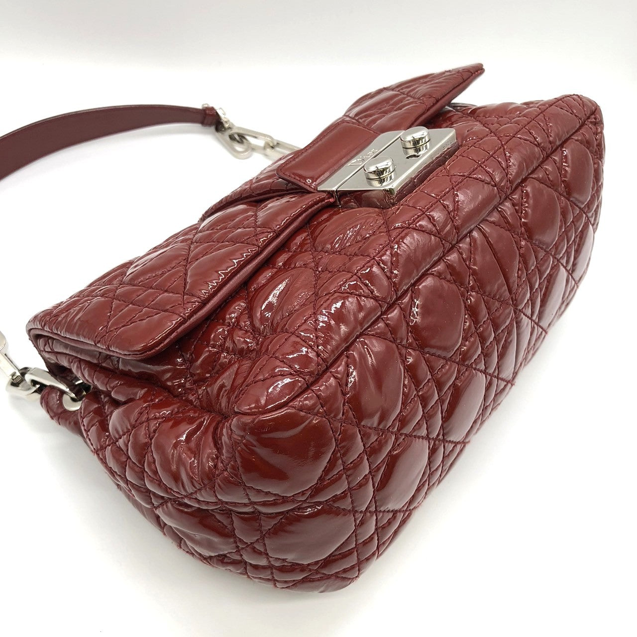 Dior Cannage Chain Shoulder Bag Handbag Red Enamel/Leather PRE-OWNED