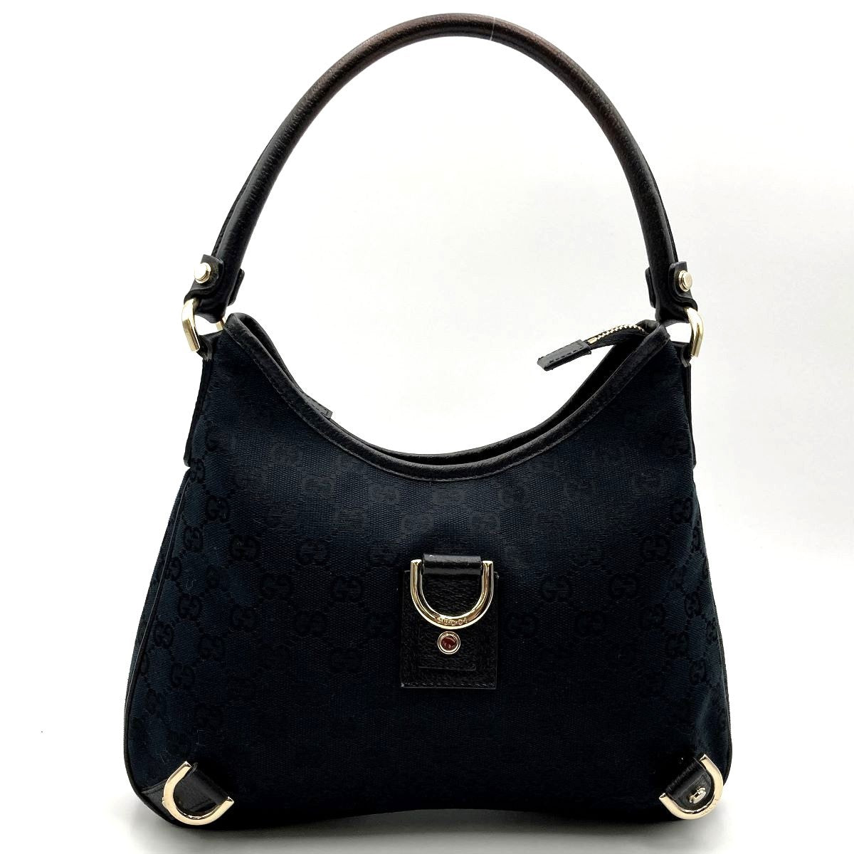 Gucci 130733 Abbey Line Shoulder Bag GG Canvas/Leather Black Pre-owned