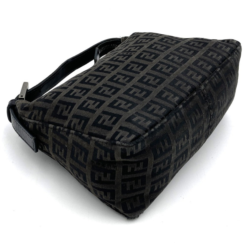 Fendi Zucchino Mini Bag Handbag Canvas Leather Brown Black PRE-OWNED