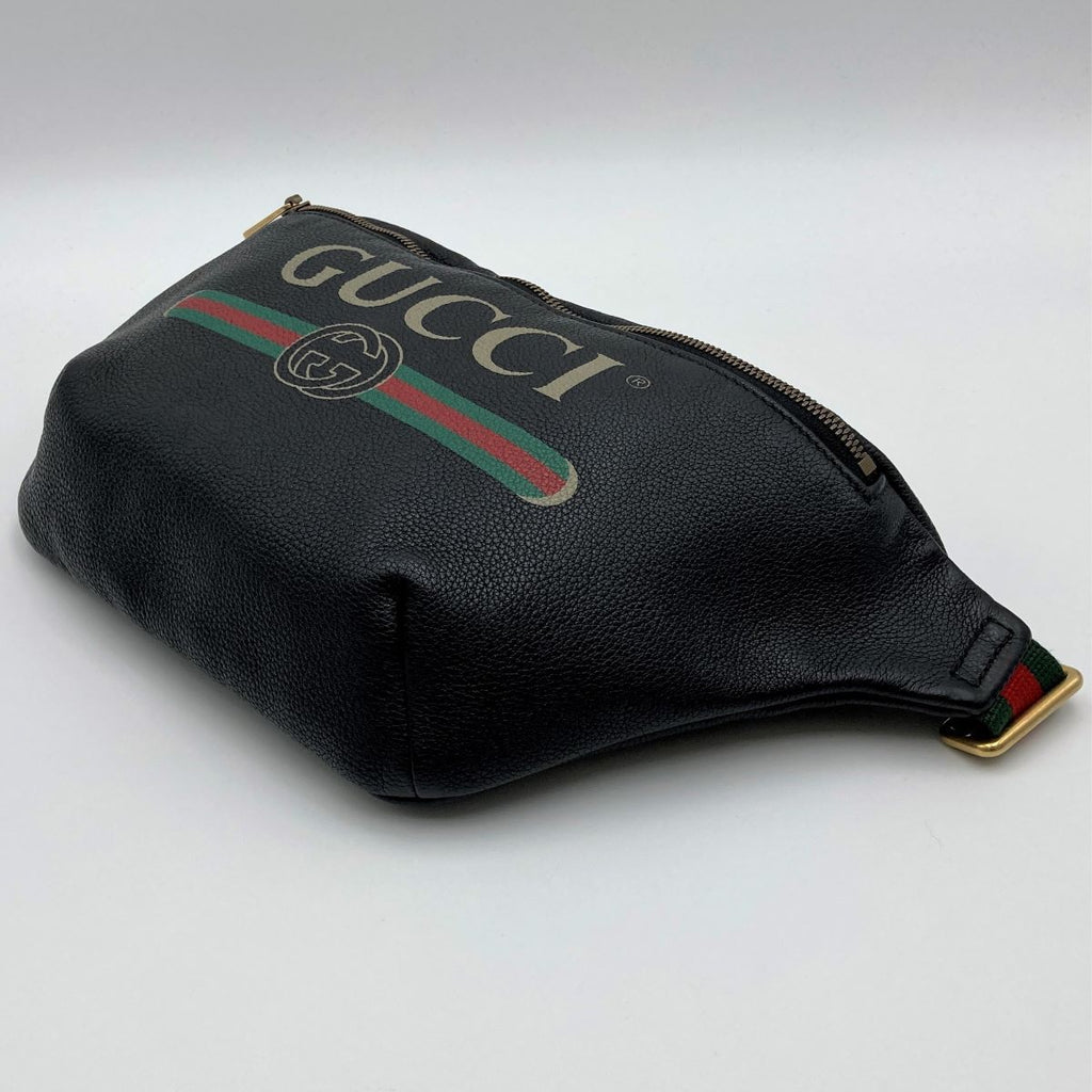 [CLEARANCE]Gucci 493869 Sherry Line Waist Bag/Waist Pouch in Black Leather PRE-OWNED