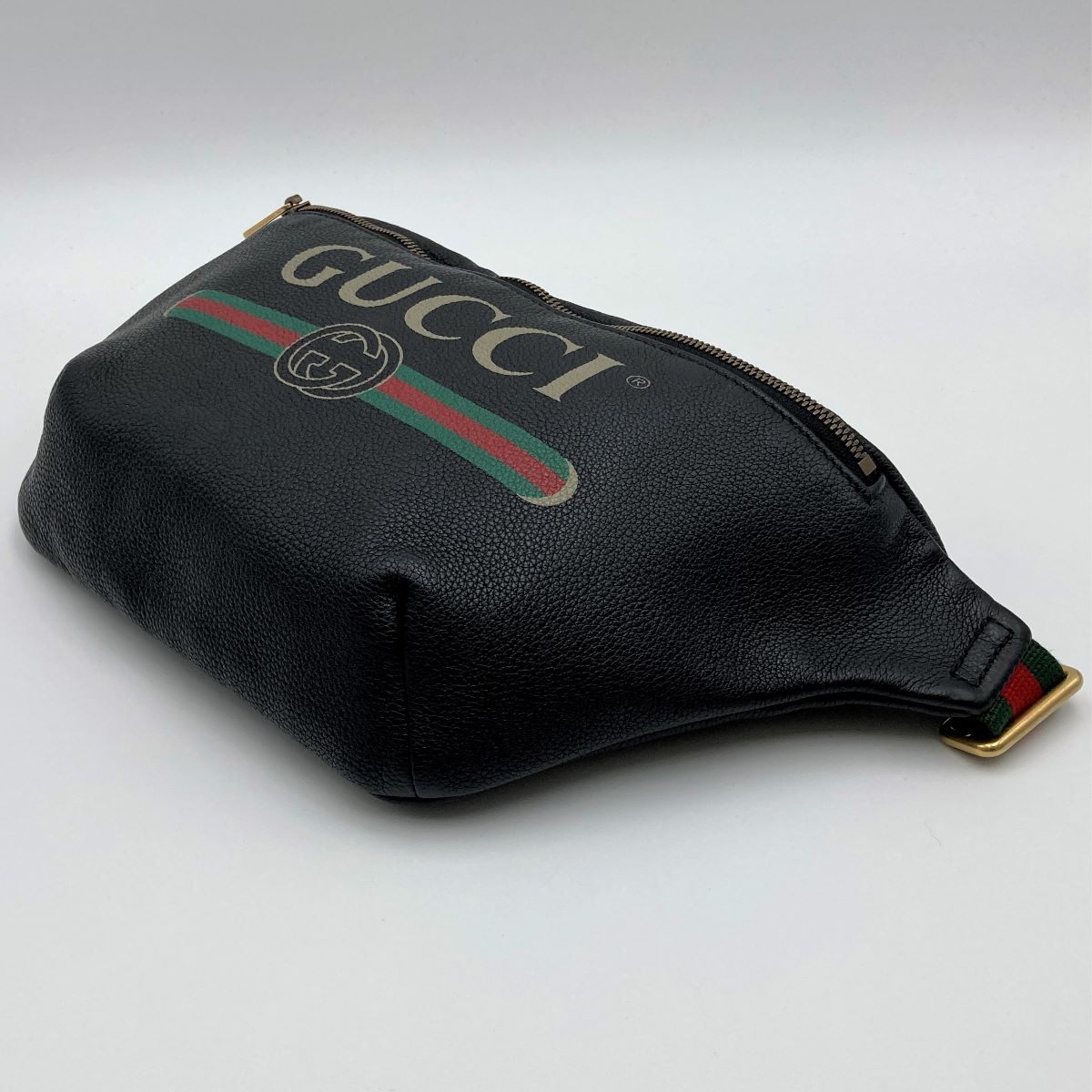 [CLEARANCE]Gucci 493869 Sherry Line Waist Bag/Waist Pouch in Black Leather PRE-OWNED