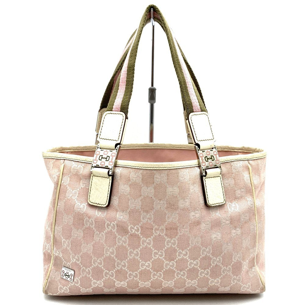Gucci 145810 Sherry Line Tote Bag GG Canvas Pink Pre-owned