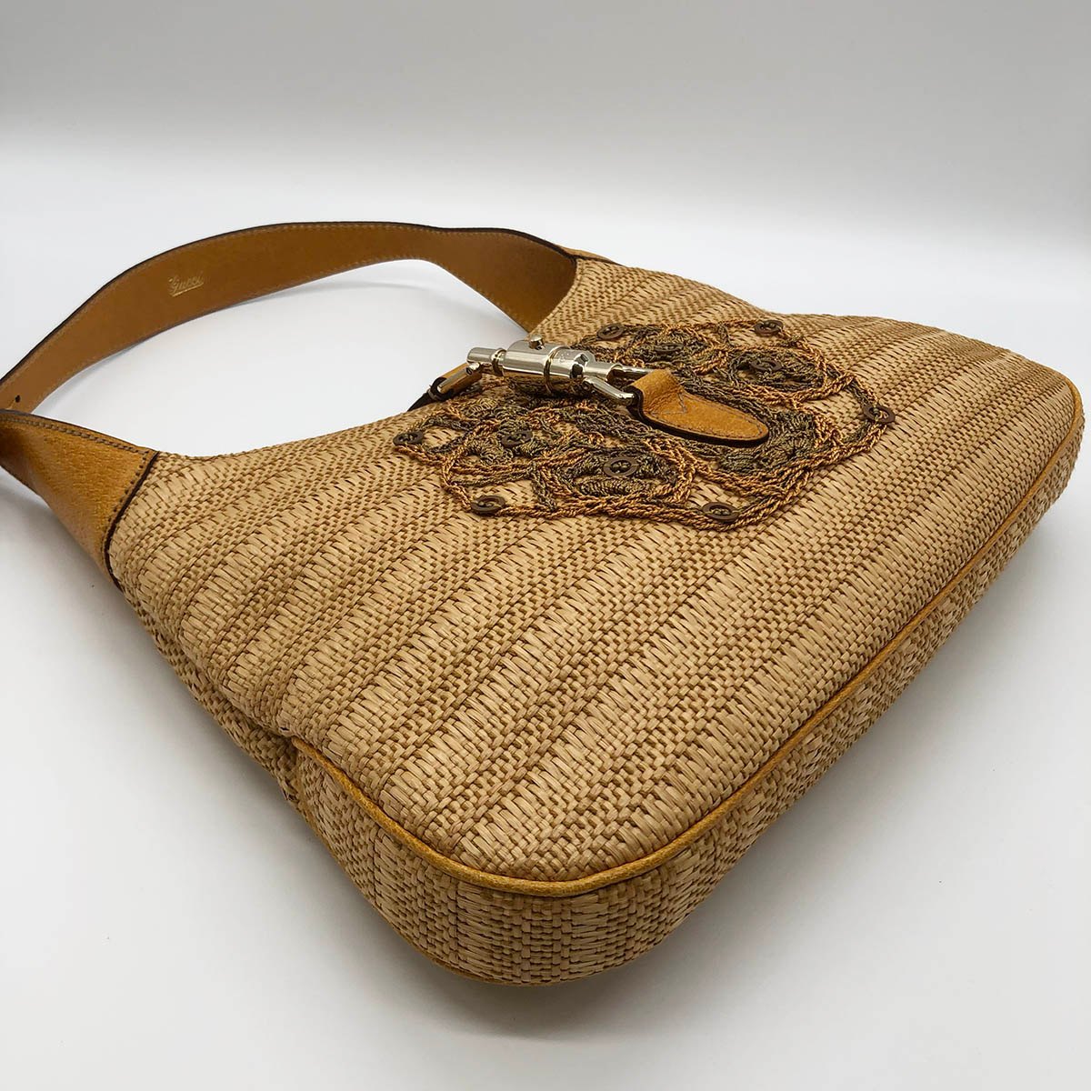 [CLEARANCE]Gucci 140040 New Jackie One-Shoulder Bag, Embroidered Straw Leather, Yellow, Beige, Orange PRE-OWNED