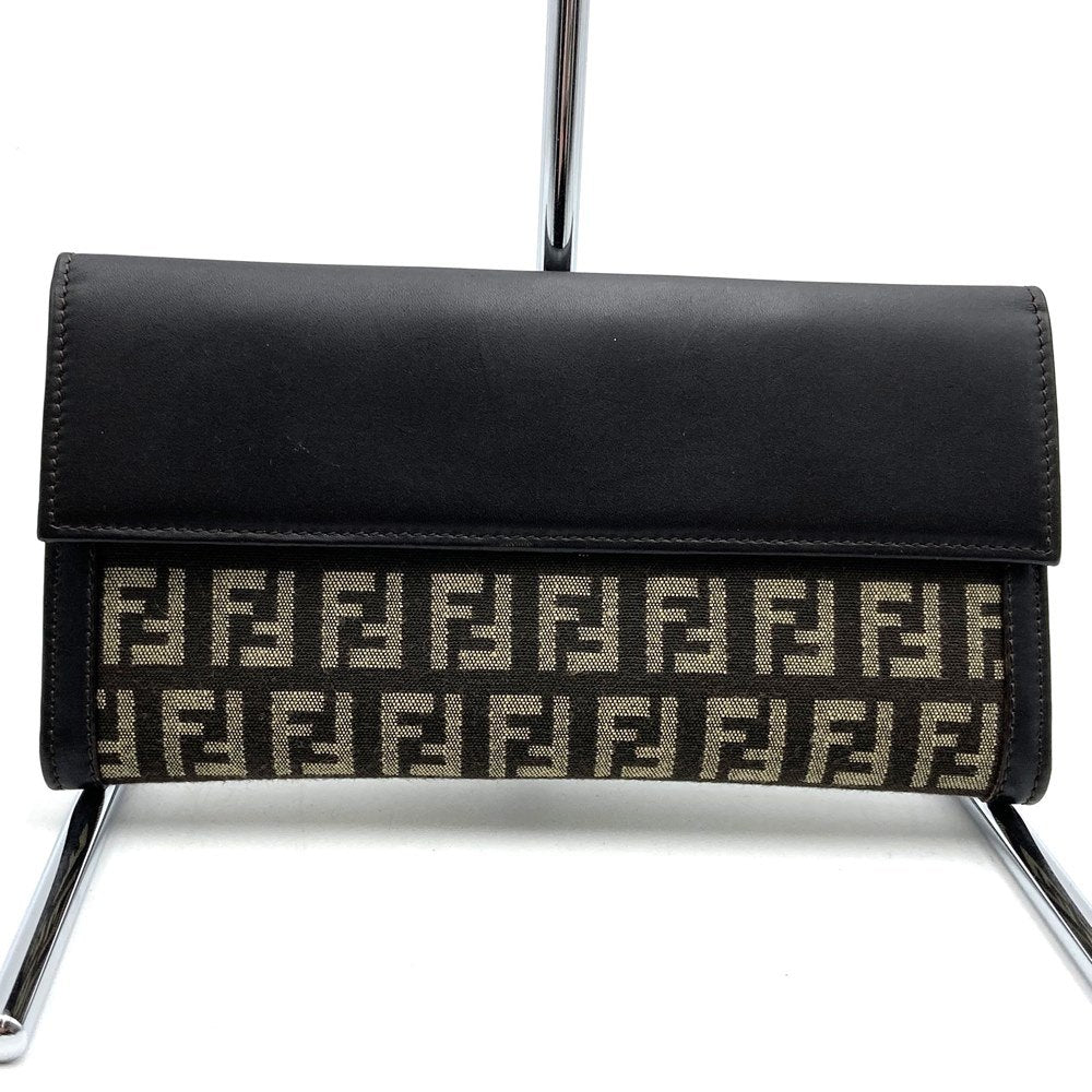 Fendi 8M0032 Zucchino Long Wallet Canvas Dark Brown Pre-owned