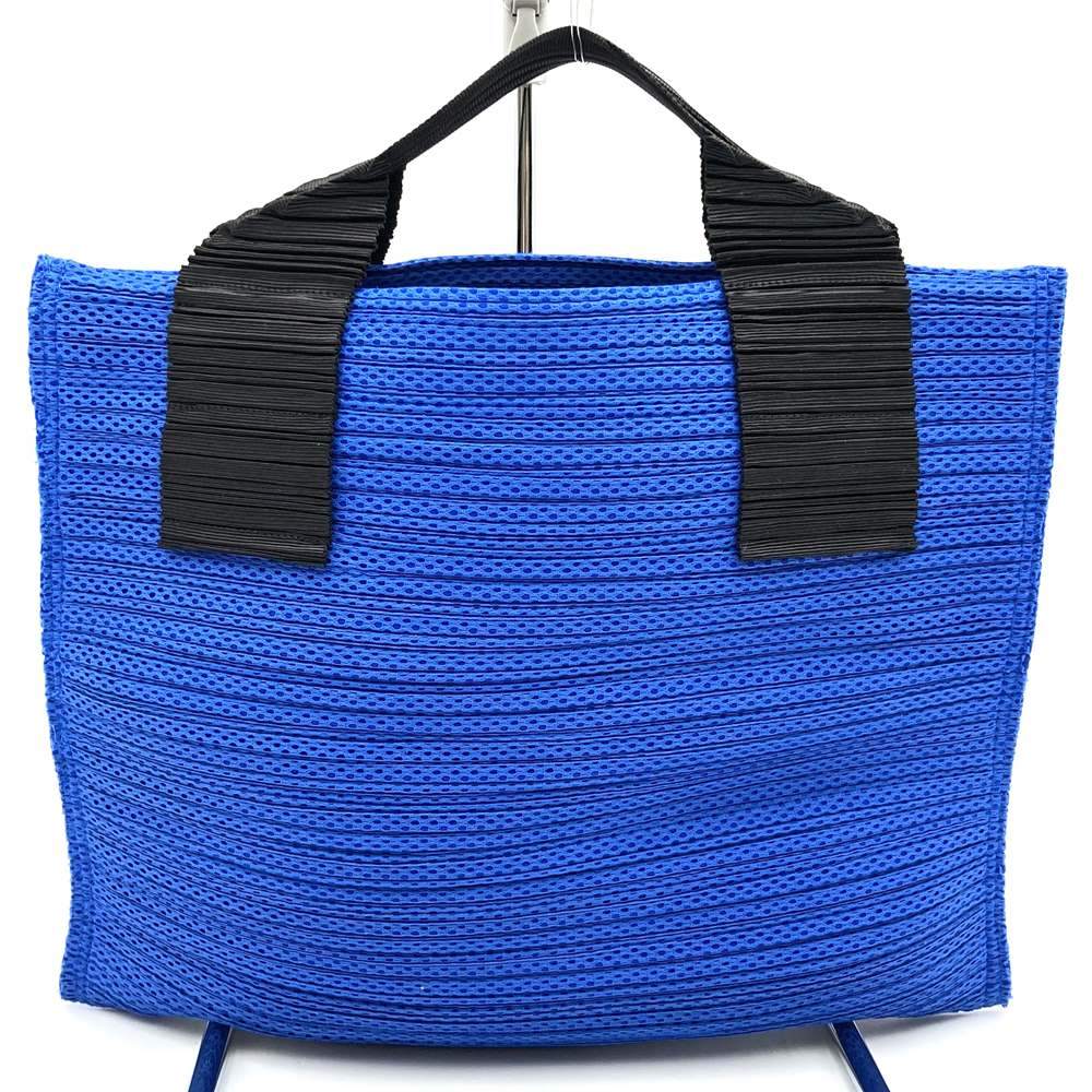 Issey Miyake Pleats Please Mini Handbag Polyester Blue/Black Pre-owned