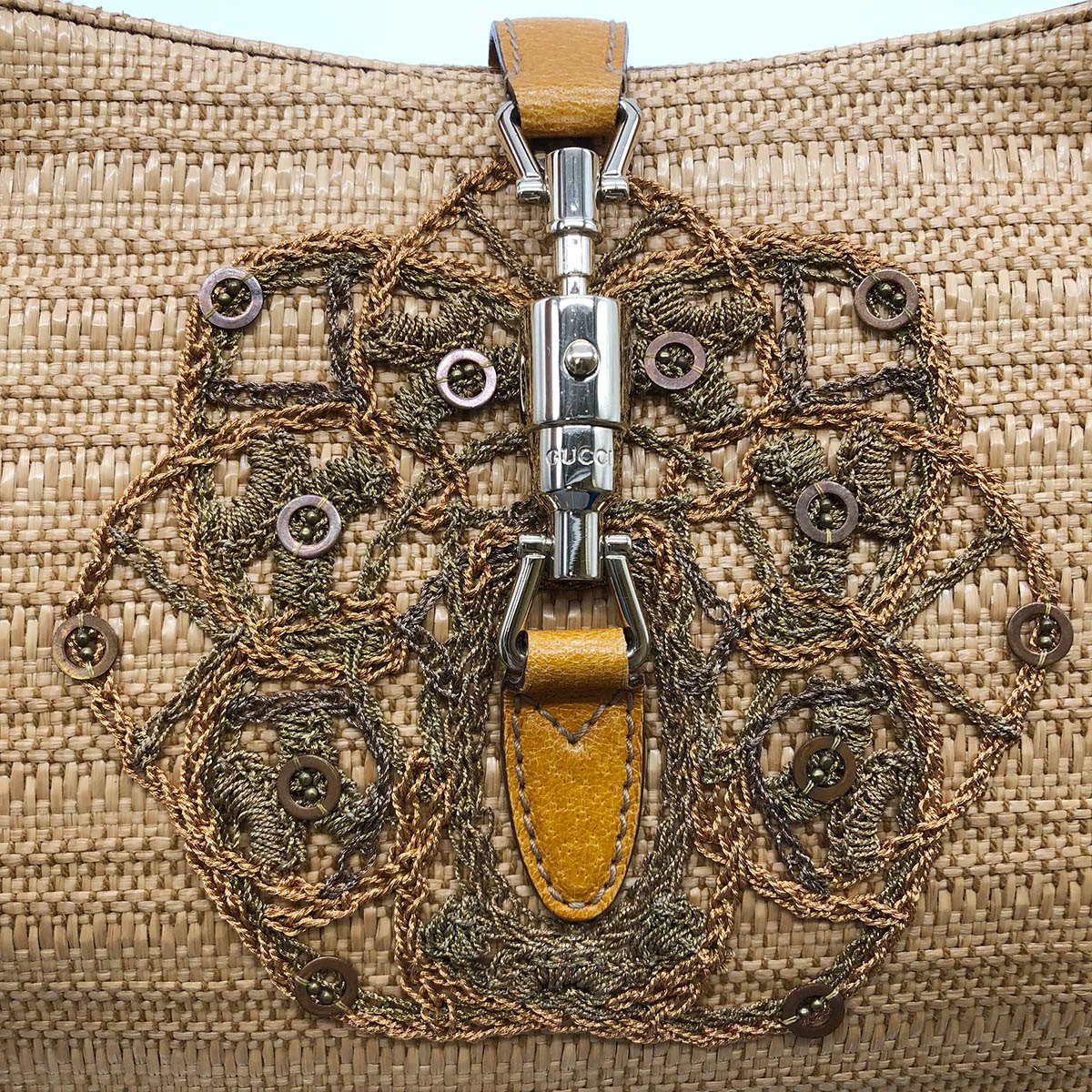 [CLEARANCE]Gucci 140040 New Jackie One-Shoulder Bag, Embroidered Straw Leather, Yellow, Beige, Orange PRE-OWNED