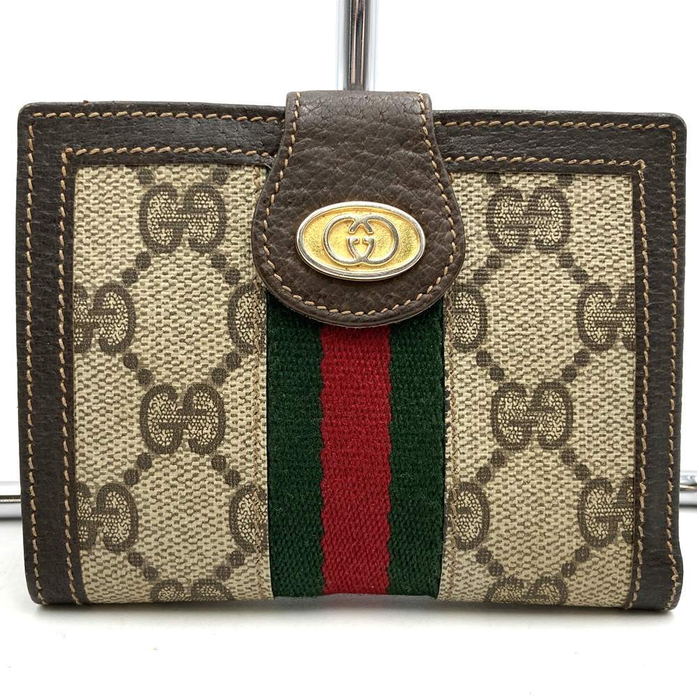 Gucci Sherry Line Bi-fold Wallet GG Supreme Canvas/Leather Brown Pre-owned