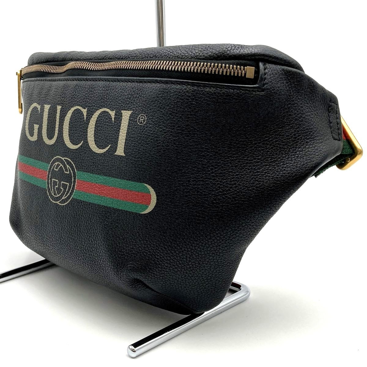 [CLEARANCE]Gucci 493869 Sherry Line Waist Bag/Waist Pouch in Black Leather PRE-OWNED